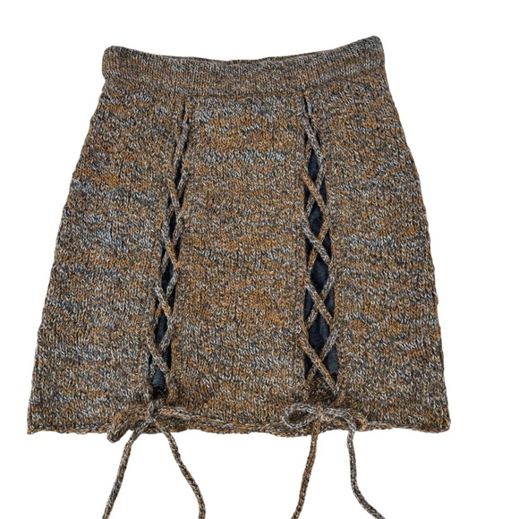 Rachel Comey Marbled Knit Wool Alpaca Lace Up Biker Sexy Mini Skirt Small NEW